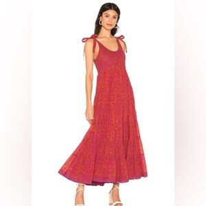 Free People Kikas Printed Midi Dress in Tangerine